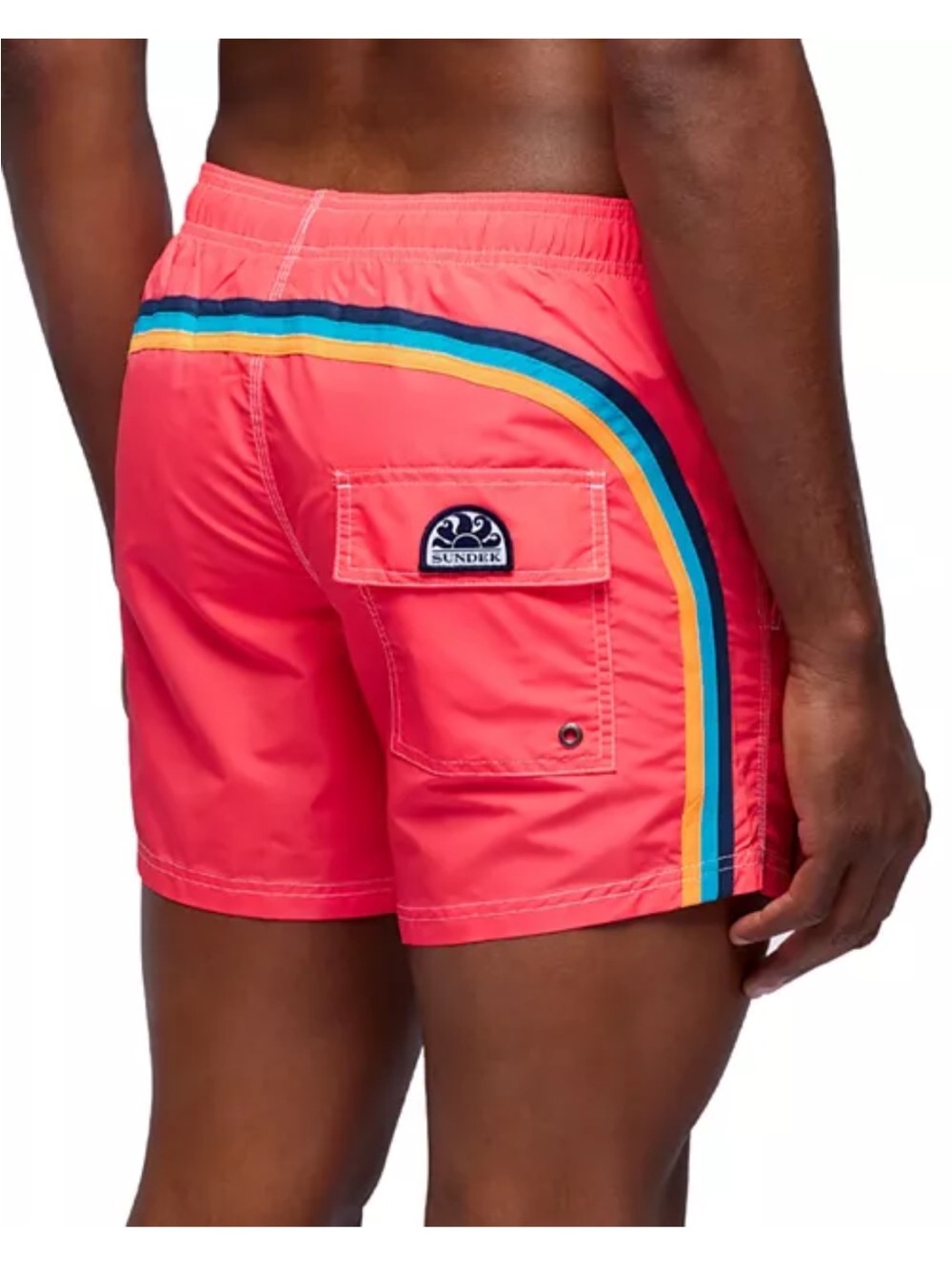 Sundek Men's Red Swim Trunks Regular Fit 14" Board Shorts with Retro Stripes S